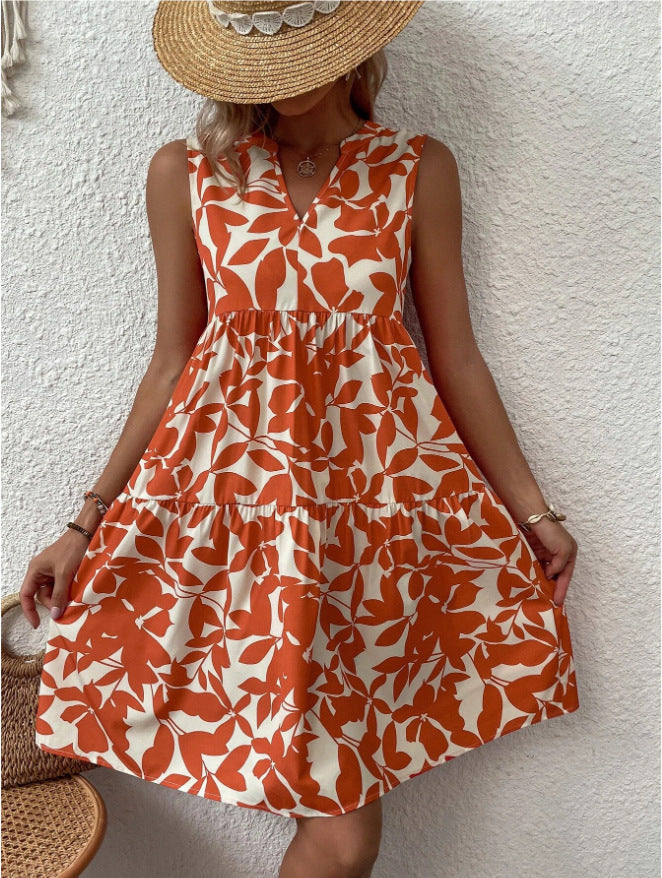 Infinity Beautiful Boho Pleated Dress – Sleeveless V-Neck Summer Beach Style