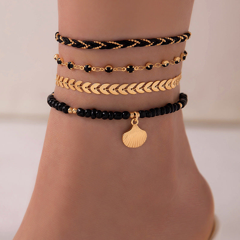 Infinity Beautiful Boho Anklet Set – 4pcs Unisex Woven Rope & Beaded Chains - Infinity Beautiful Boutique