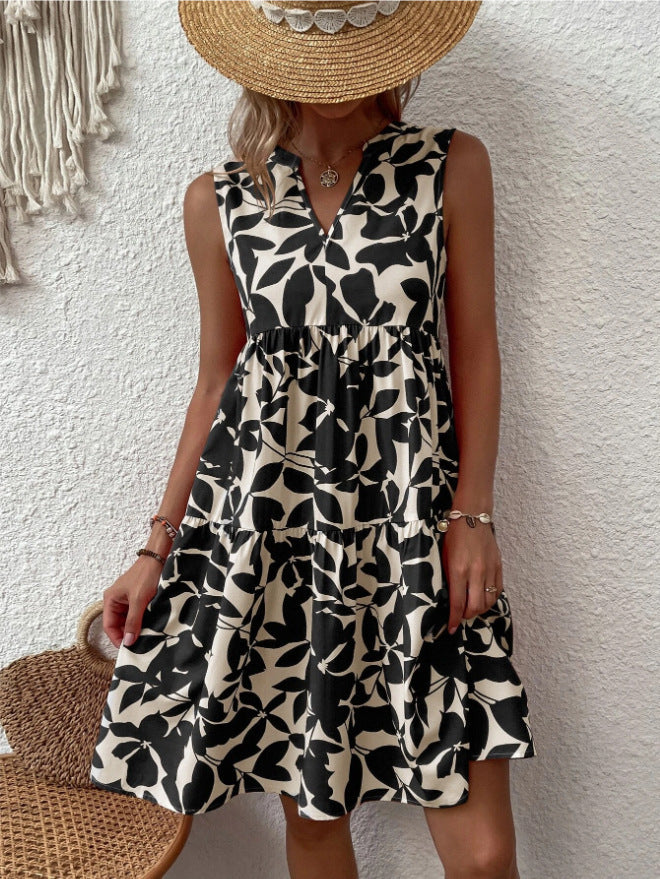 Infinity Beautiful Boho Pleated Dress – Sleeveless V-Neck Summer Beach Style
