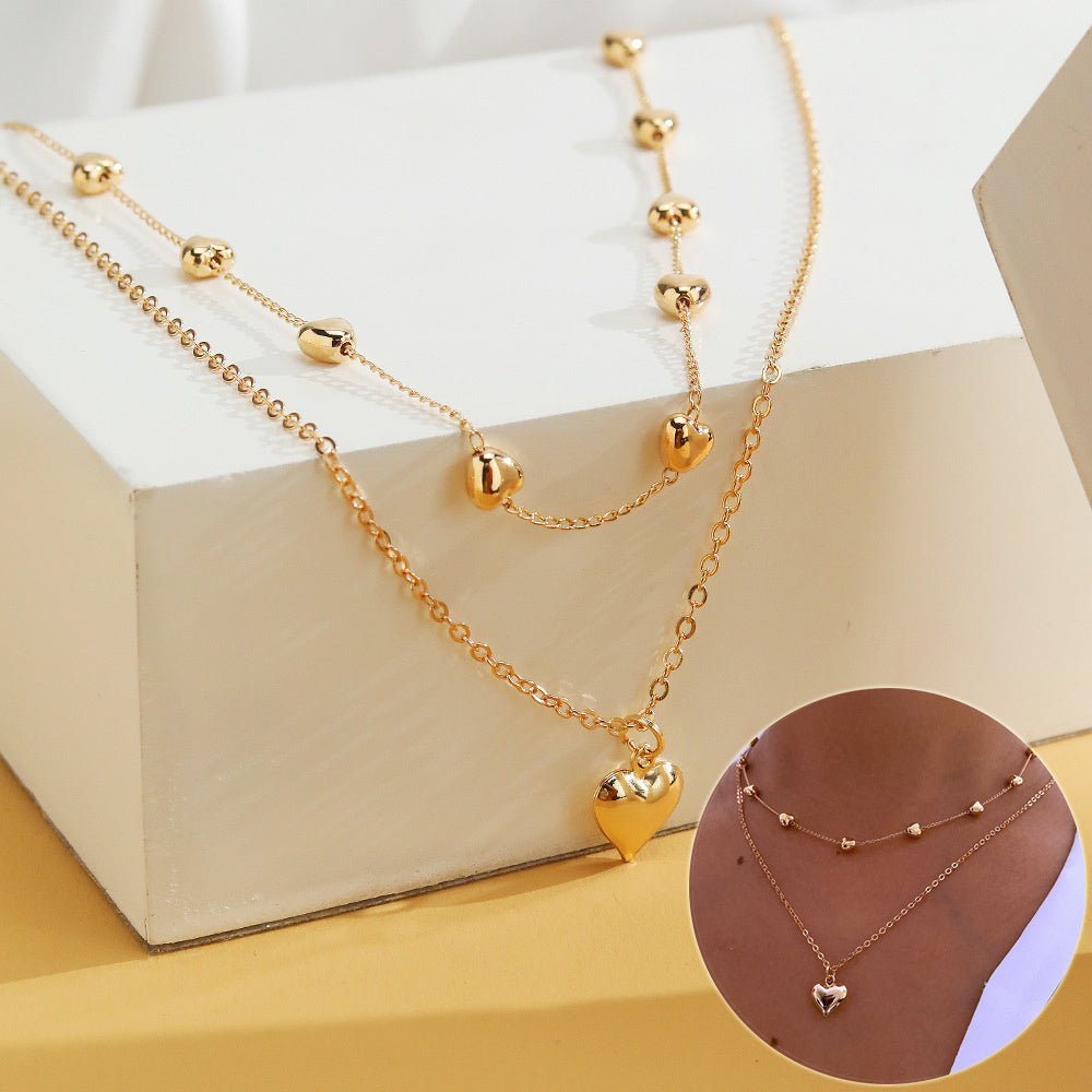 Double-layer Heart Pendant Fine Chain Necklace For Women Multilayer Gold Color Metal Necklaces Fashion Jewelry Accessories - Infinity Beautiful Boutique