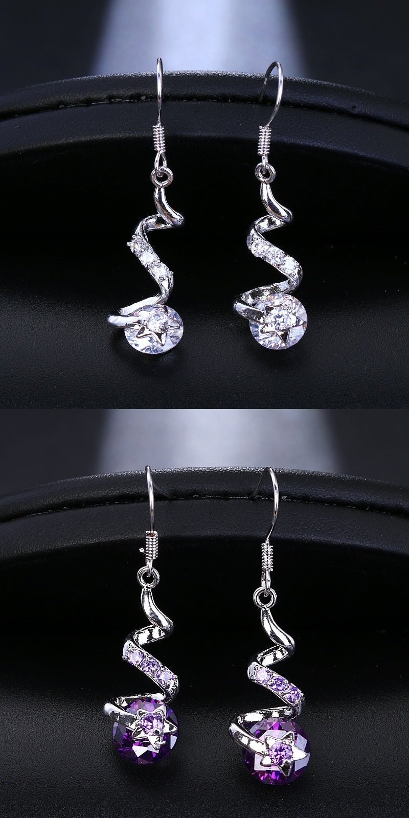 Purple Zircon Spiral Ear Hook Earrings - Infinity Beautiful Boutique