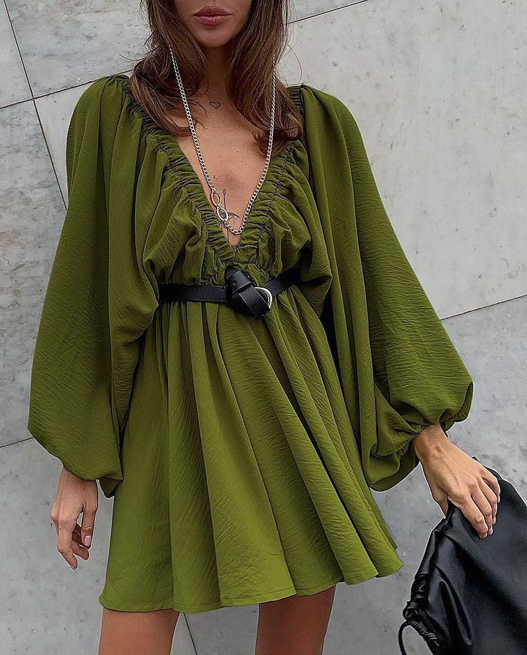 Infinity Beautiful Lantern Sleeve Dress – V-Neck Loose Fit Fashion Style