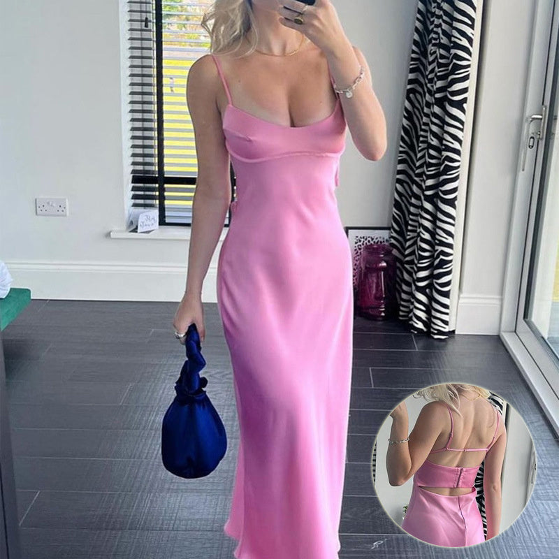 Infinity Beautiful Elegant Satin Slip Dress – Sleeveless, Backless, Summer Style