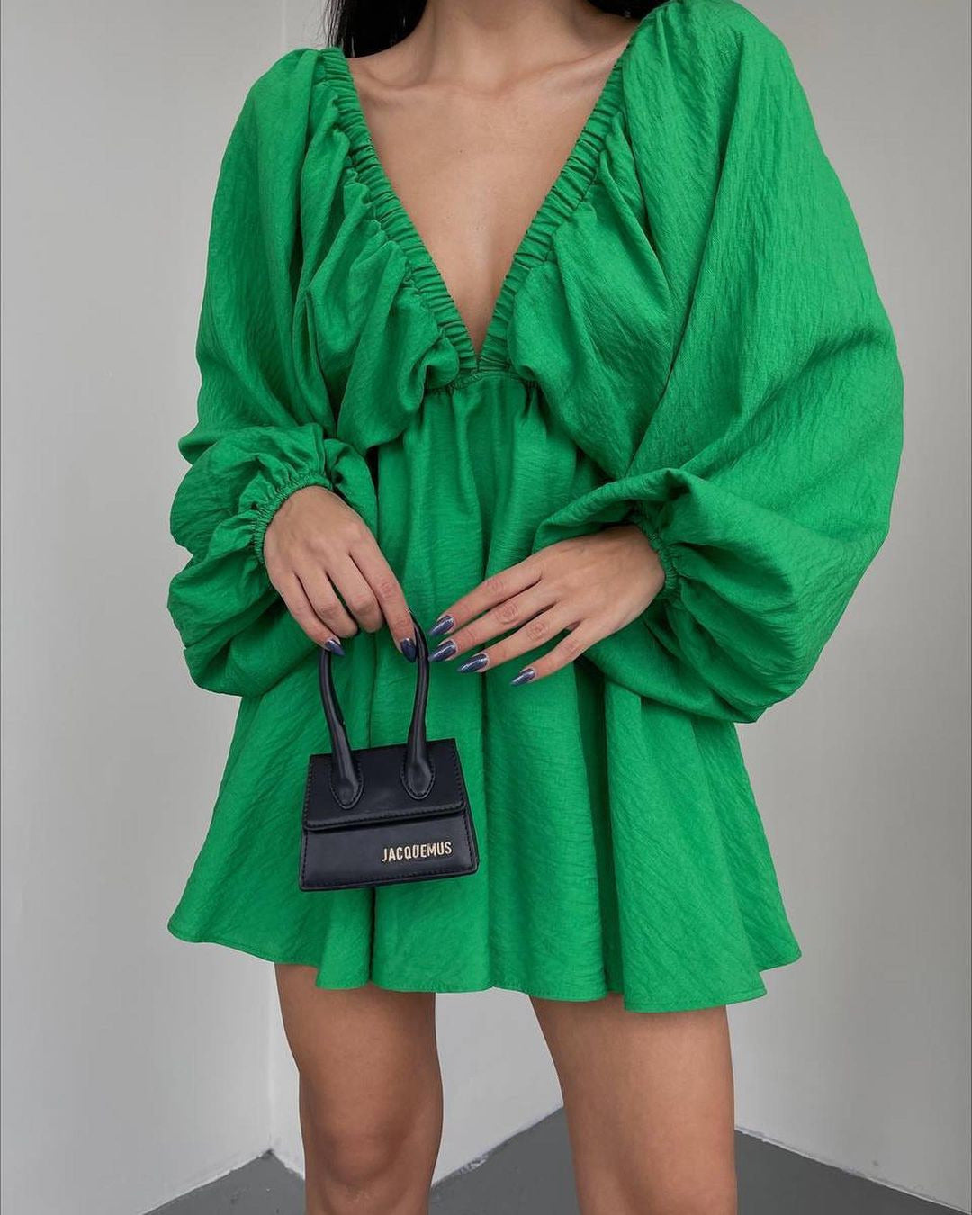 Infinity Beautiful Lantern Sleeve Dress – V-Neck Loose Fit Fashion Style