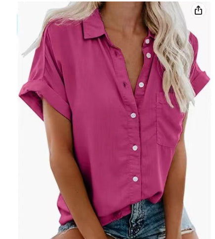 Infinity Beautiful Short Sleeve Lapel Shirt – Button-Up Top for Women - Infinity Beautiful Boutique