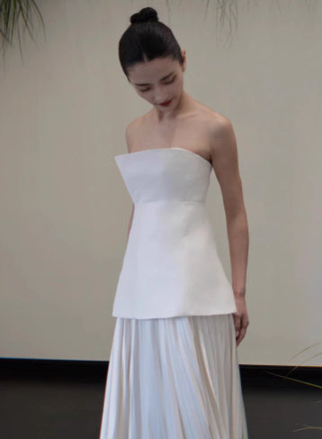 Infinity Beautiful Satin Tube Top Gown – Elegant White Engagement Morning Dress