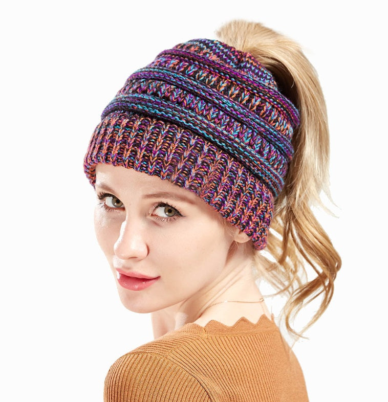 Infinity Beautiful Mixed Color Knitted Ponytail Hat - Infinity Beautiful Boutique