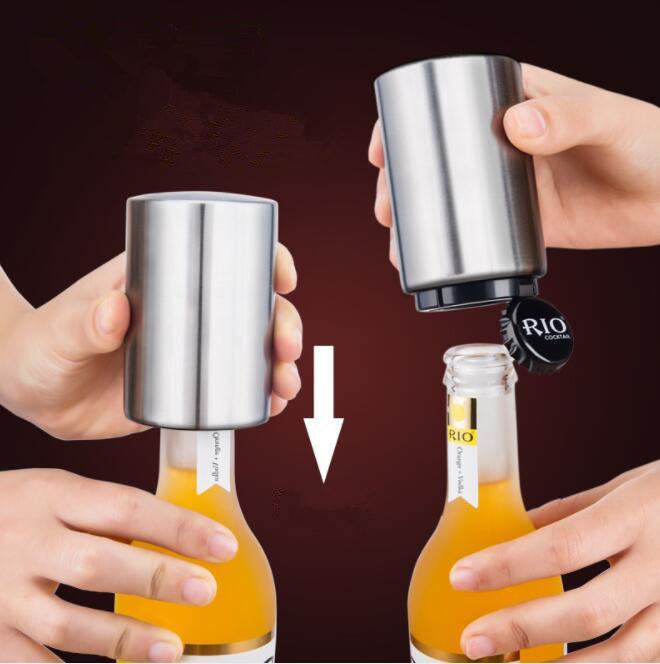 Stainless Steel Press Bottle Opener – Sleek & Handy Gift Idea for Beer Lovers. - Infinity Beautiful Boutique
