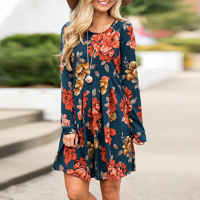 Infinity Beautiful Floral A-Line Dress – Elegant Long Sleeve High Waist Style - Infinity Beautiful Boutique