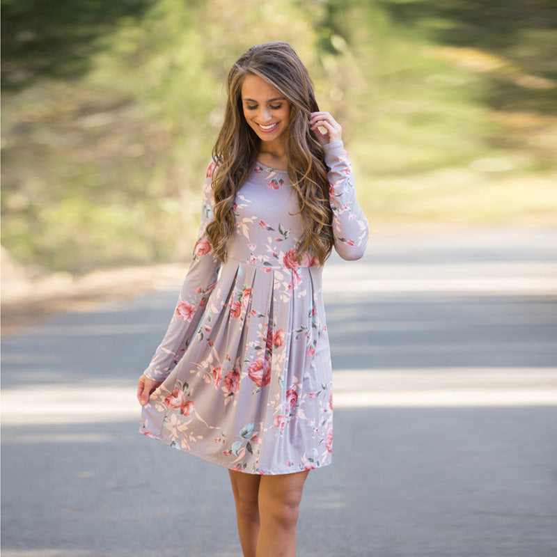 Infinity Beautiful Floral A-Line Dress – Elegant Long Sleeve High Waist Style - Infinity Beautiful Boutique