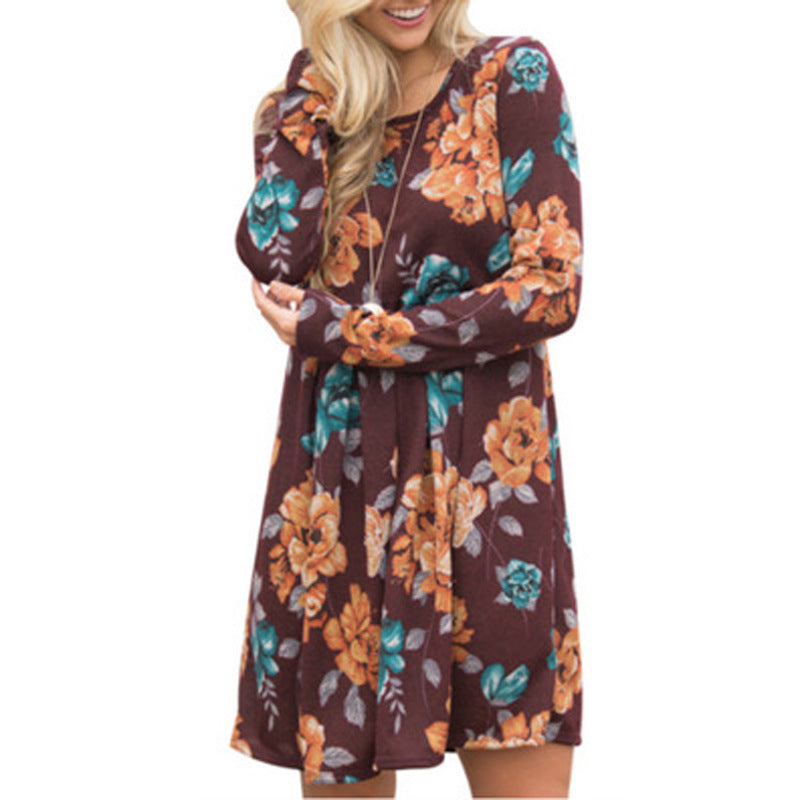 Infinity Beautiful Floral A-Line Dress – Elegant Long Sleeve High Waist Style - Infinity Beautiful Boutique