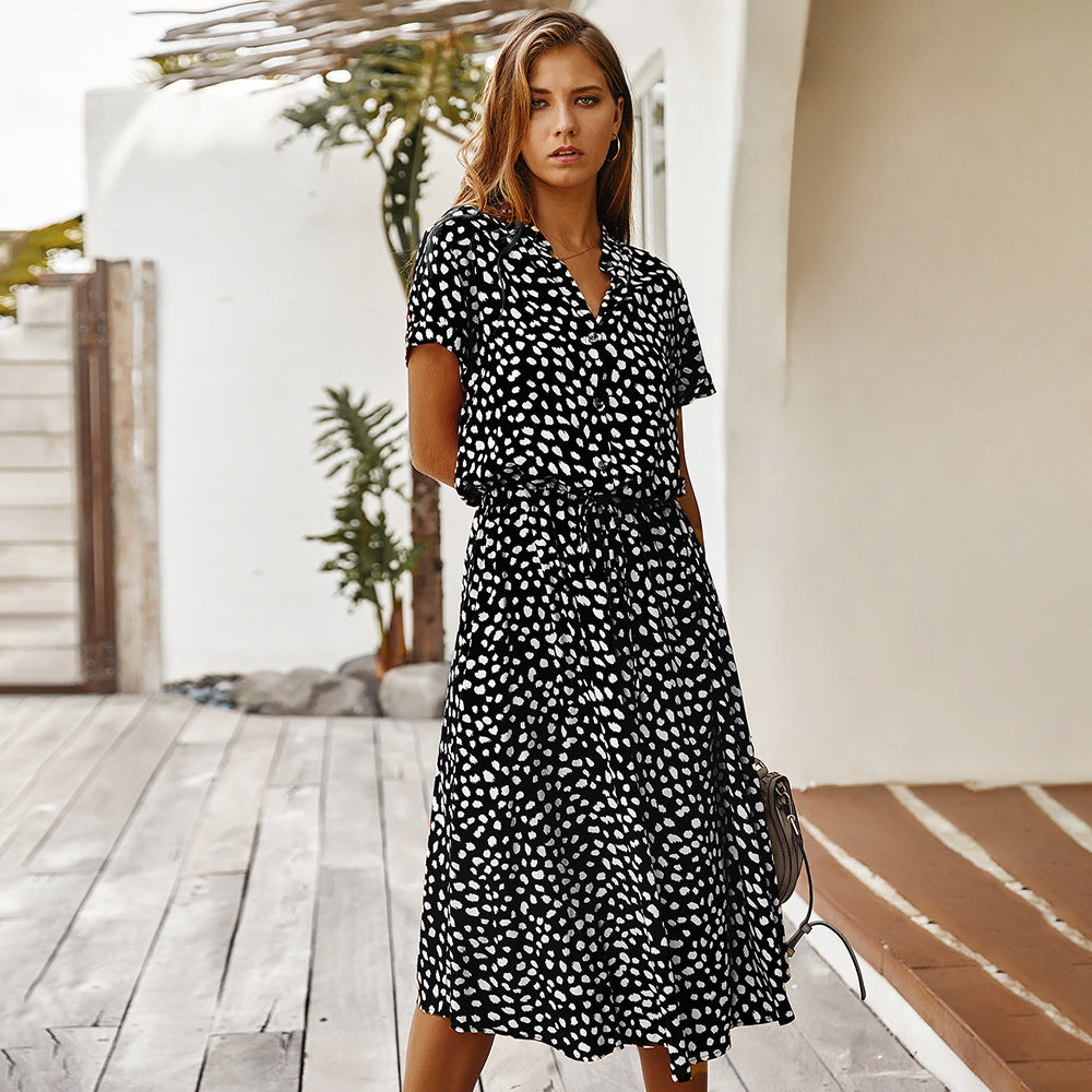 Infinity Beautiful Polka Dot Shirt Dress – Short Sleeve with Classic Collar Style