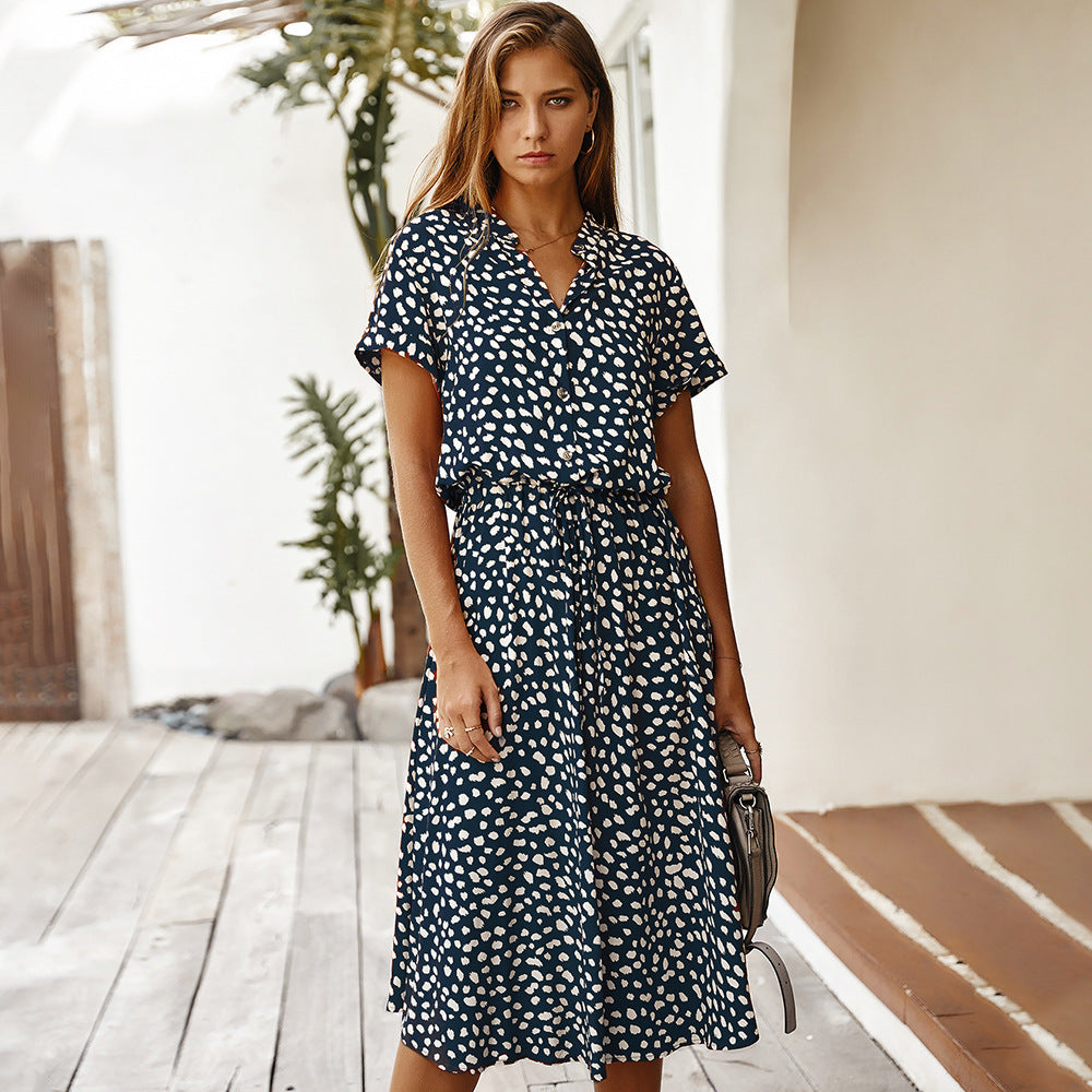 Infinity Beautiful Polka Dot Shirt Dress – Short Sleeve with Classic Collar Style