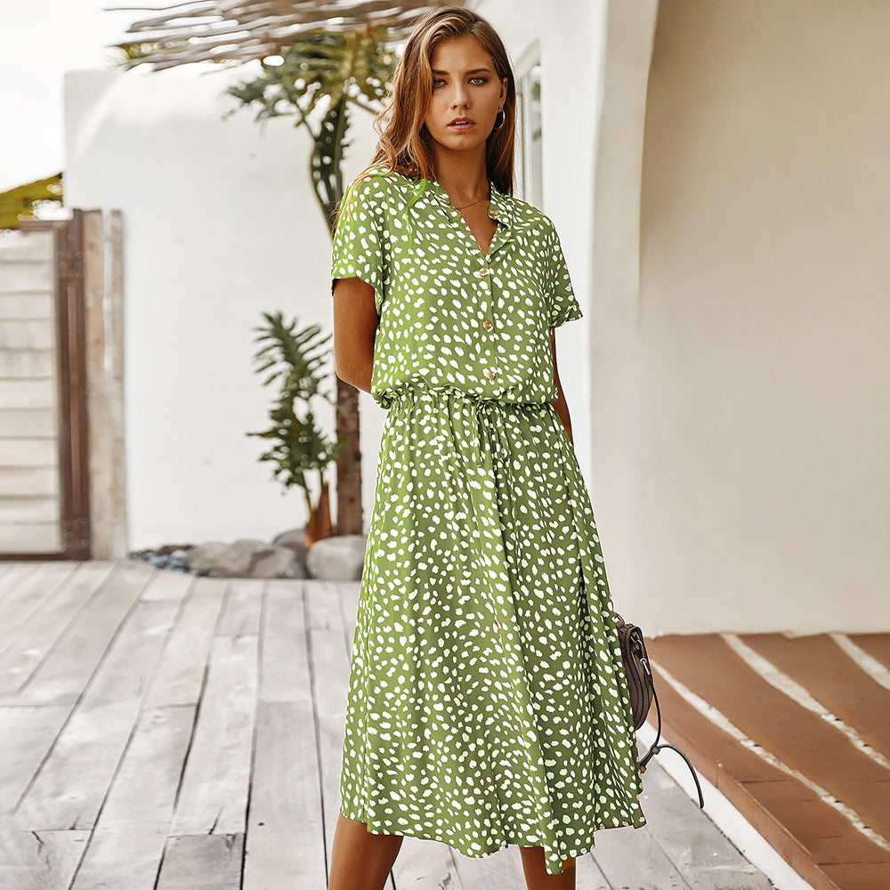 Infinity Beautiful Polka Dot Shirt Dress – Short Sleeve with Classic Collar Style