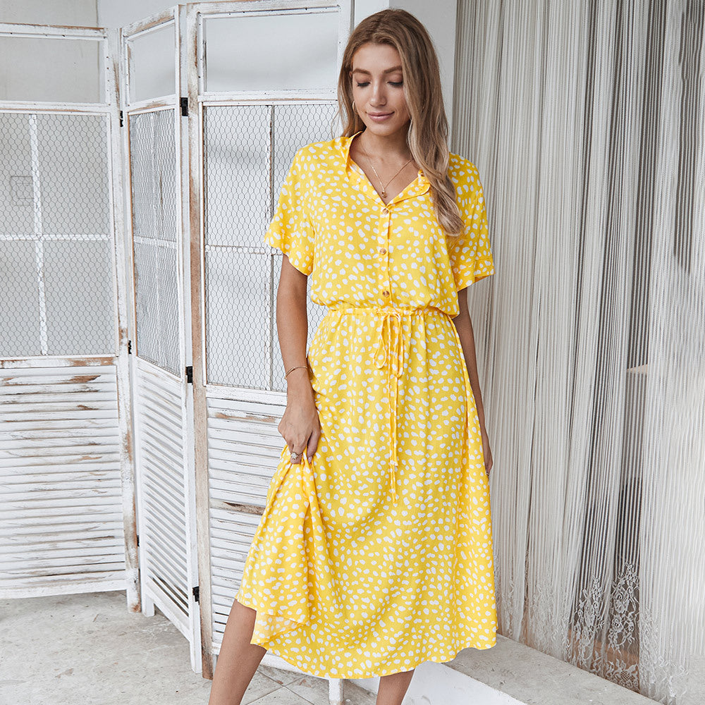 Infinity Beautiful Polka Dot Shirt Dress – Short Sleeve with Classic Collar Style