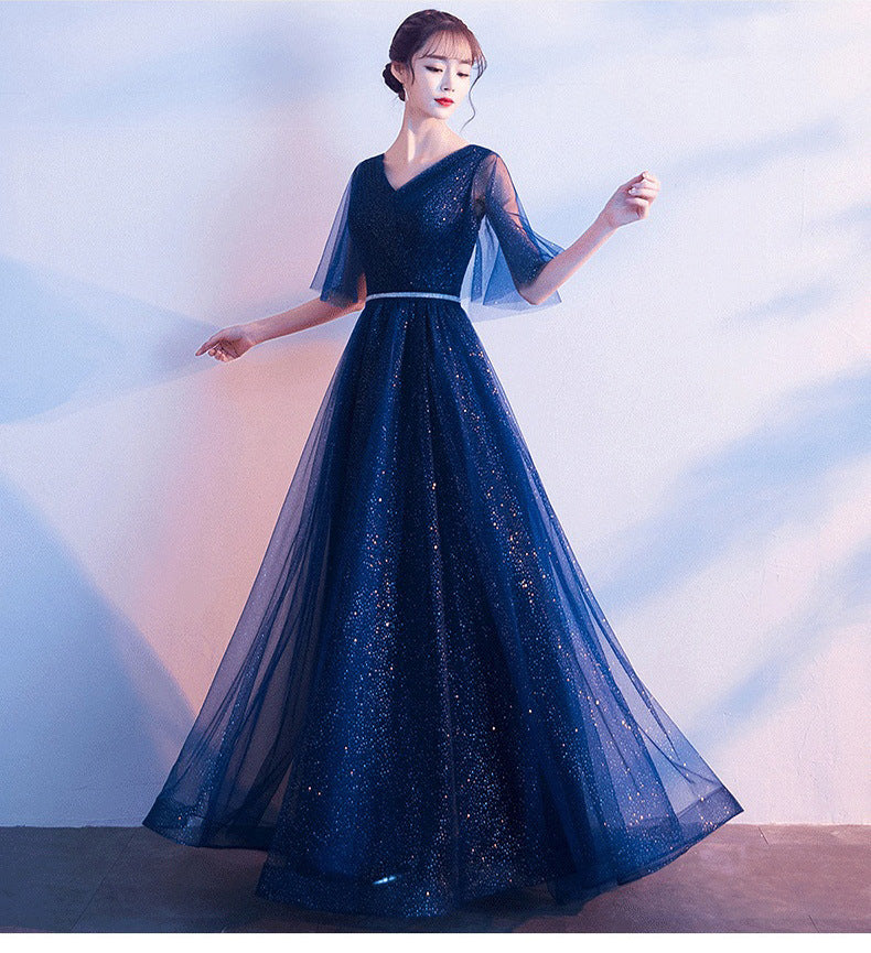 Infinity Beautiful Tulle Evening Gown – V-Neck Ruffle A-Line Prom Dress with Lace-Up Back