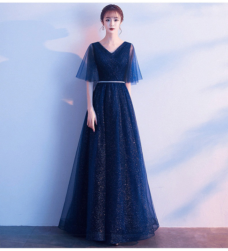 Infinity Beautiful Tulle Evening Gown – V-Neck Ruffle A-Line Prom Dress with Lace-Up Back
