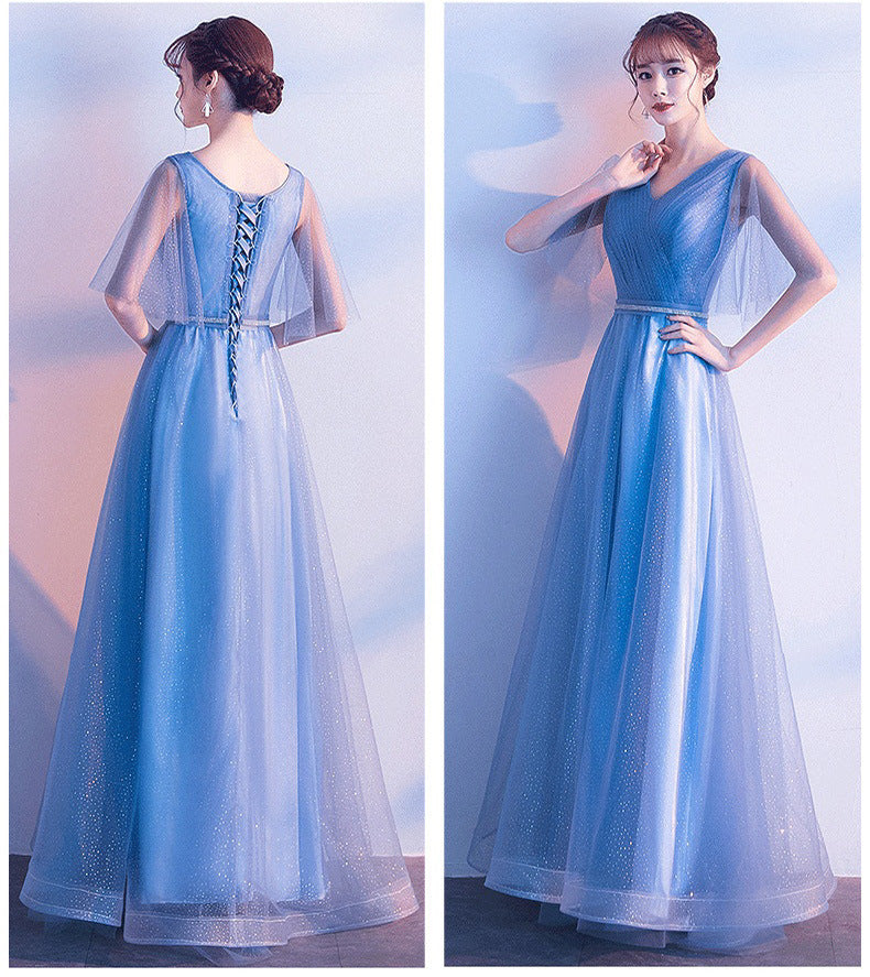 Infinity Beautiful Tulle Evening Gown – V-Neck Ruffle A-Line Prom Dress with Lace-Up Back