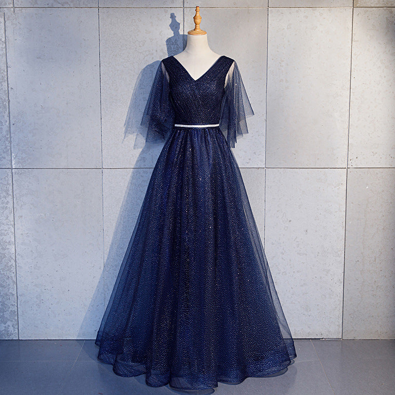 Infinity Beautiful Tulle Evening Gown – V-Neck Ruffle A-Line Prom Dress with Lace-Up Back