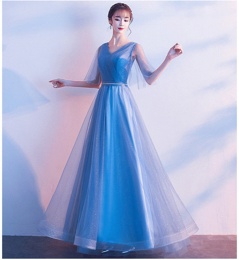 Infinity Beautiful Tulle Evening Gown – V-Neck Ruffle A-Line Prom Dress with Lace-Up Back