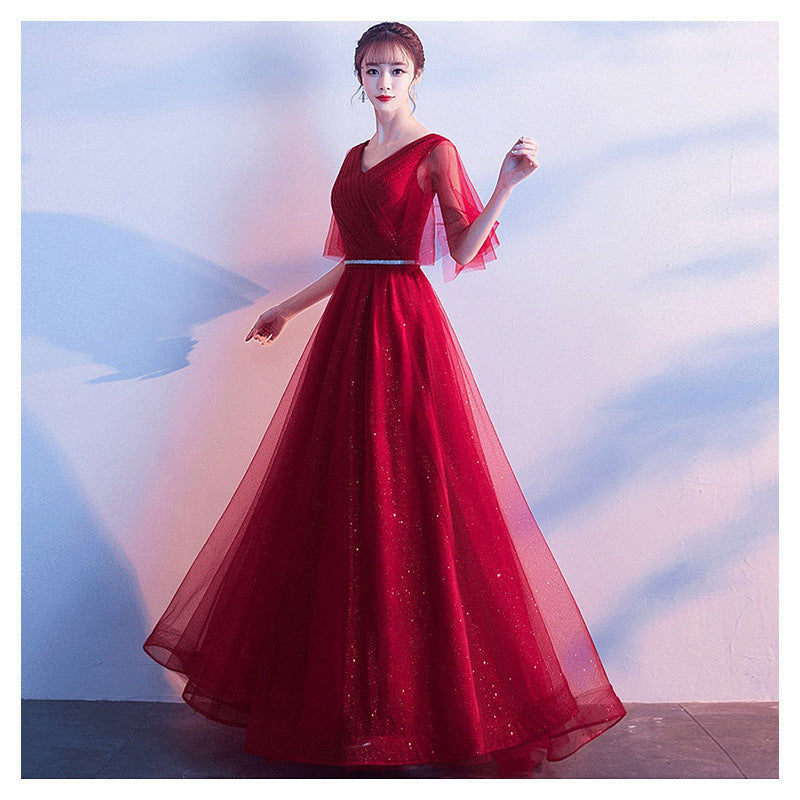 Infinity Beautiful Tulle Evening Gown – V-Neck Ruffle A-Line Prom Dress with Lace-Up Back