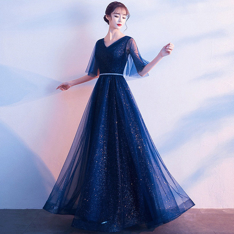 Infinity Beautiful Tulle Evening Gown – V-Neck Ruffle A-Line Prom Dress with Lace-Up Back