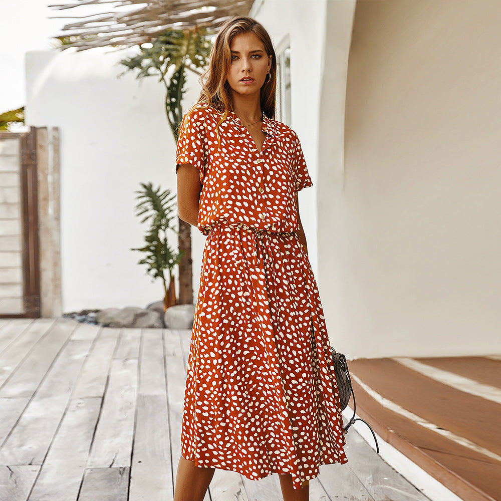 Infinity Beautiful Polka Dot Shirt Dress – Short Sleeve with Classic Collar Style
