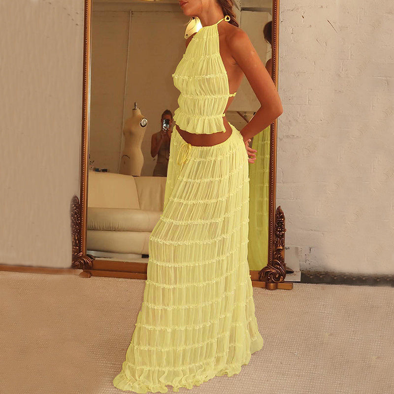 Infinity Beautiful 2pcs Dress Set – Halter Crop Top & Pleated Skirt - Infinity Beautiful Boutique