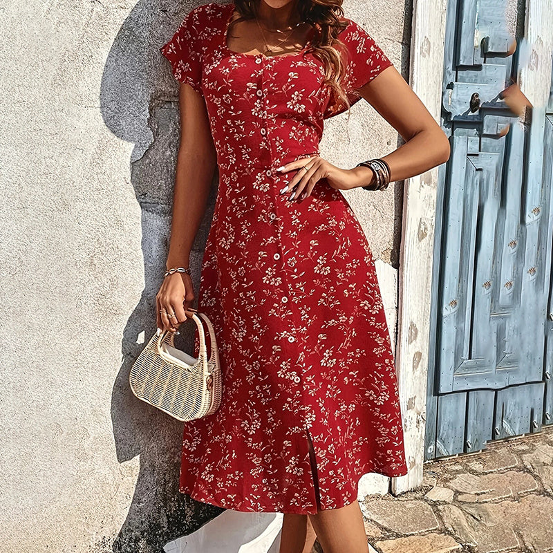 Infinity Beautiful Boho Bloom Maxi – Floral Button-Up Dress with Flowy Silhouette and Side Slit