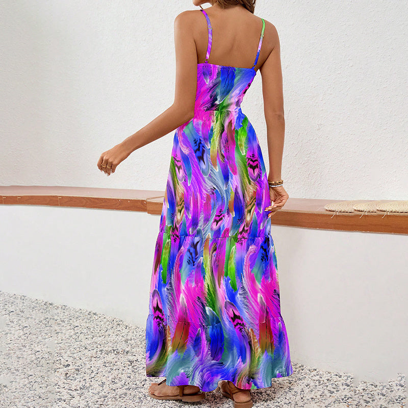 Women's Sleeveless Boho Maxi Dress Spaghetti Strap Floral Sundress