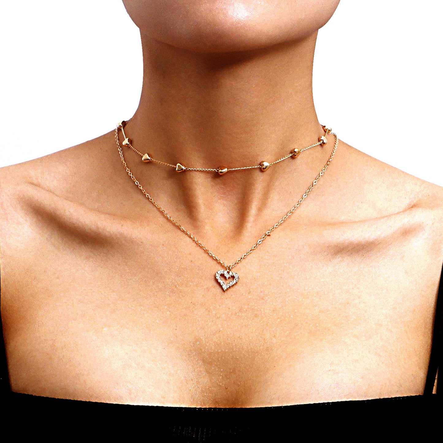 Double-layer Heart Pendant Fine Chain Necklace For Women Multilayer Gold Color Metal Necklaces Fashion Jewelry Accessories - Infinity Beautiful Boutique