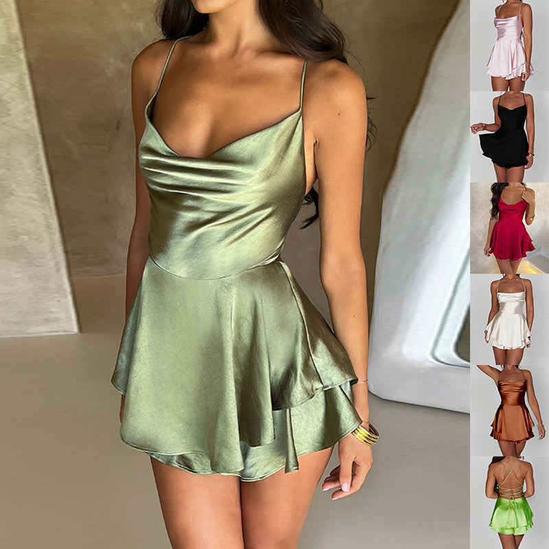 Infinity Beautiful Satin Lace-Up A-Line Dress – Sexy & Elegant Summer Style - Infinity Beautiful Boutique