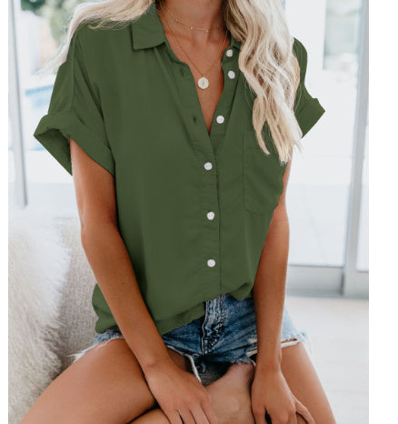 Infinity Beautiful Short Sleeve Lapel Shirt – Button-Up Top for Women - Infinity Beautiful Boutique