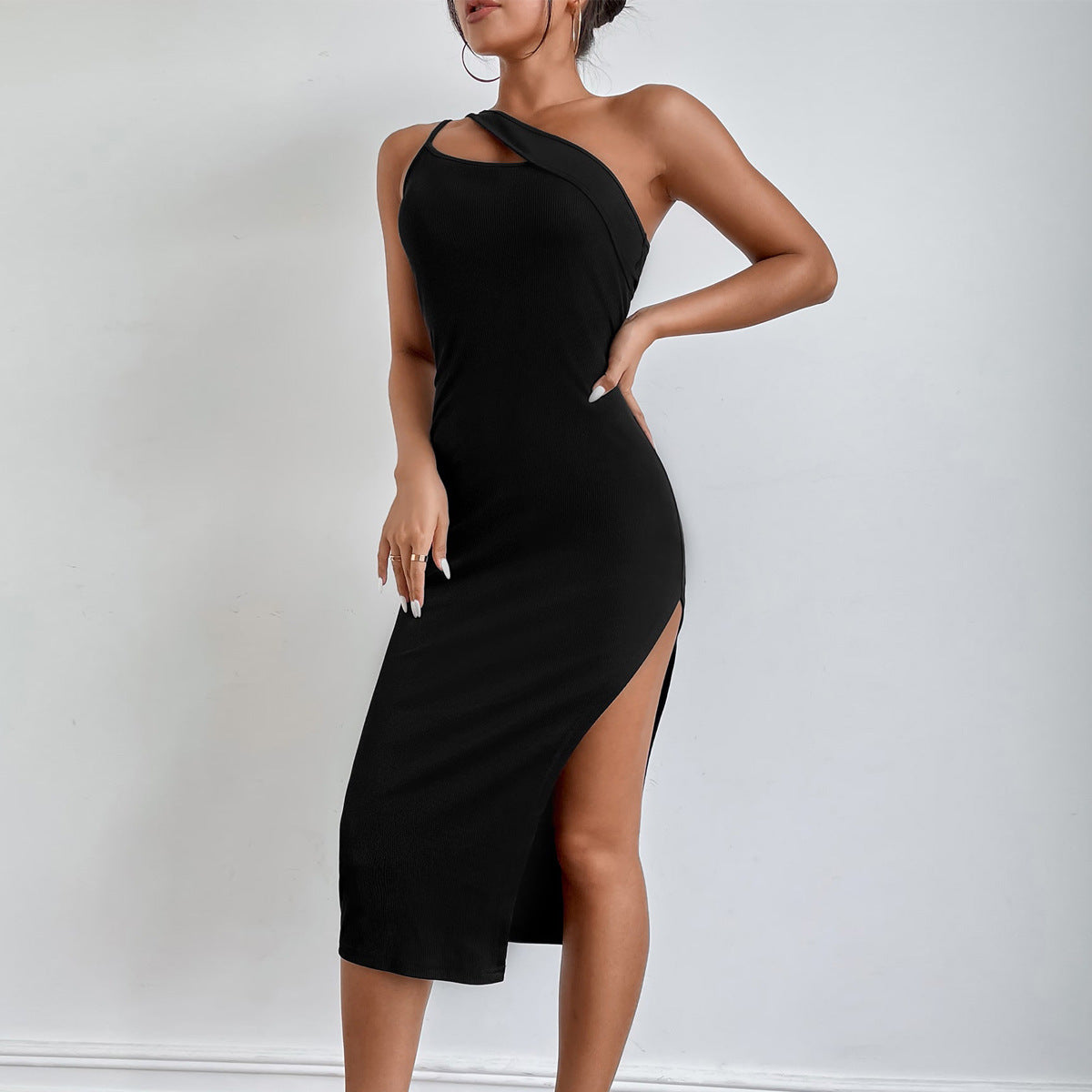 Slit Shoulder Bag Hip Skirt Irregular Slim Slimming Open Back Dress - Infinity Beautiful Boutique