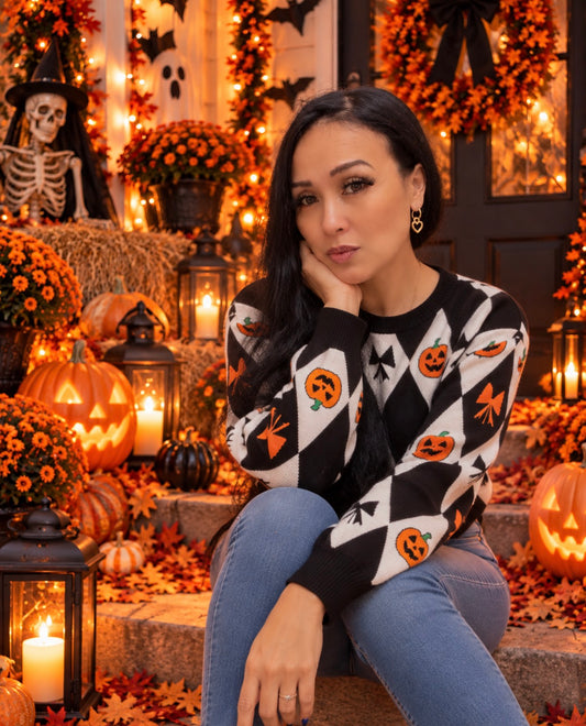 Halloween Print Knit Pullover Sweater