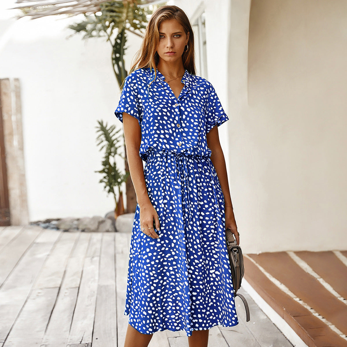 Infinity Beautiful Polka Dot Shirt Dress – Short Sleeve with Classic Collar Style
