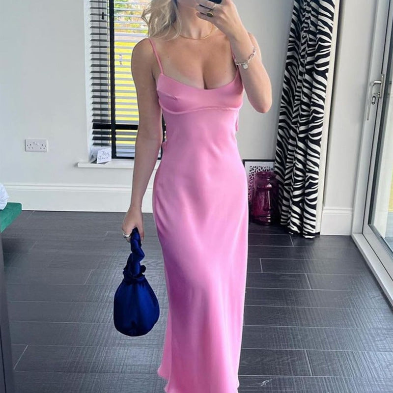Infinity Beautiful Elegant Satin Slip Dress – Sleeveless, Backless, Summer Style