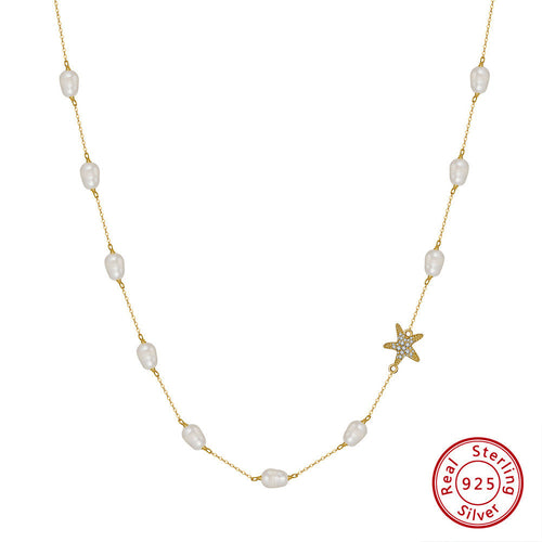 Infinity Beautiful Sterling Silver Pearl Starfish Necklace
