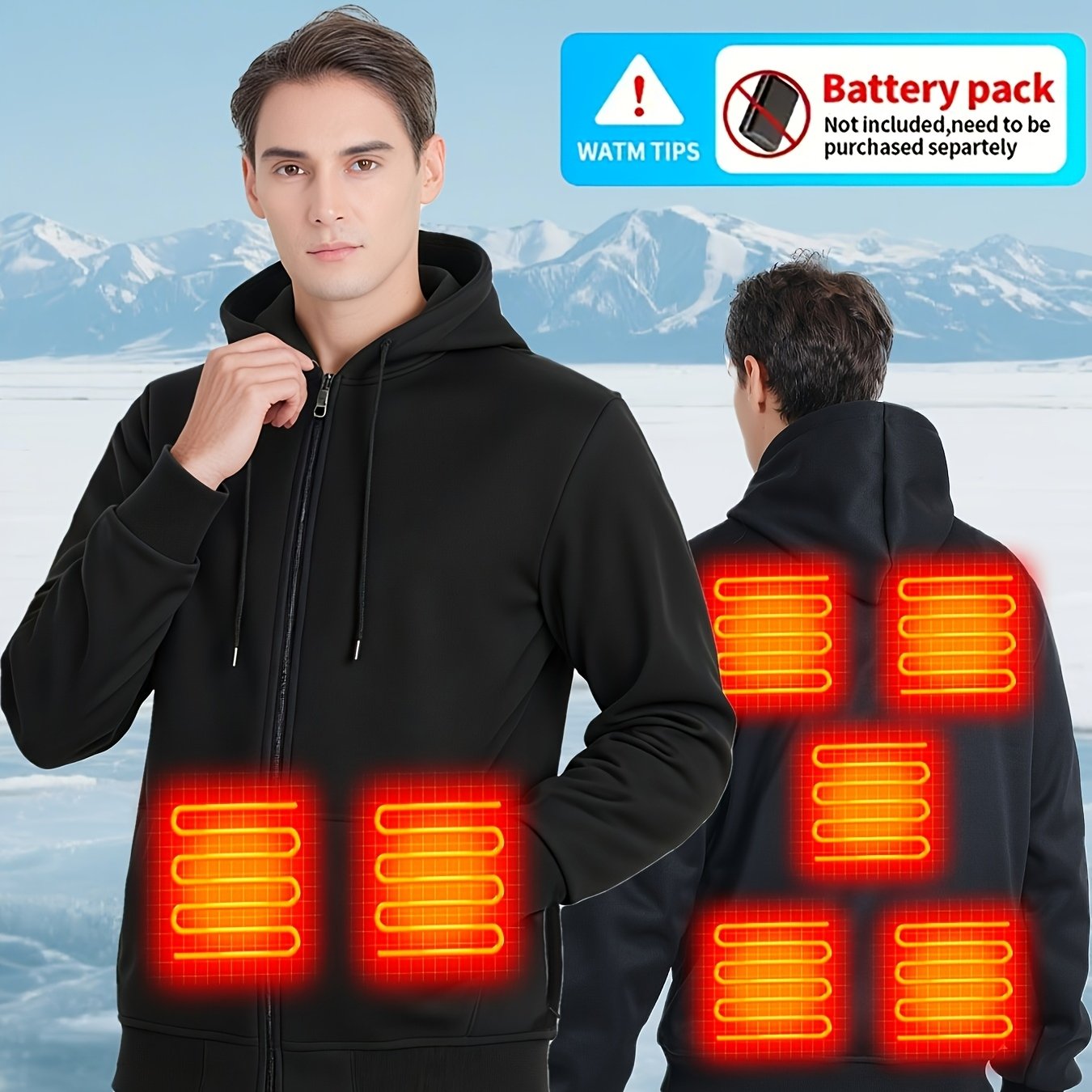 Men’s Heated Zip-Up Hoodie – 7 Heating Zones, Unisex Fit (Battery Not Included)