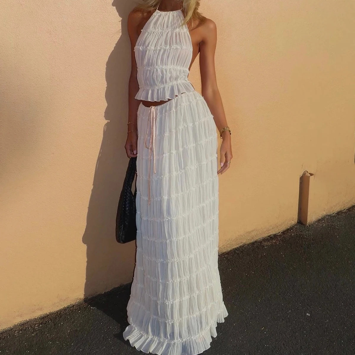 Infinity Beautiful 2pcs Dress Set – Halter Crop Top & Pleated Skirt - Infinity Beautiful Boutique