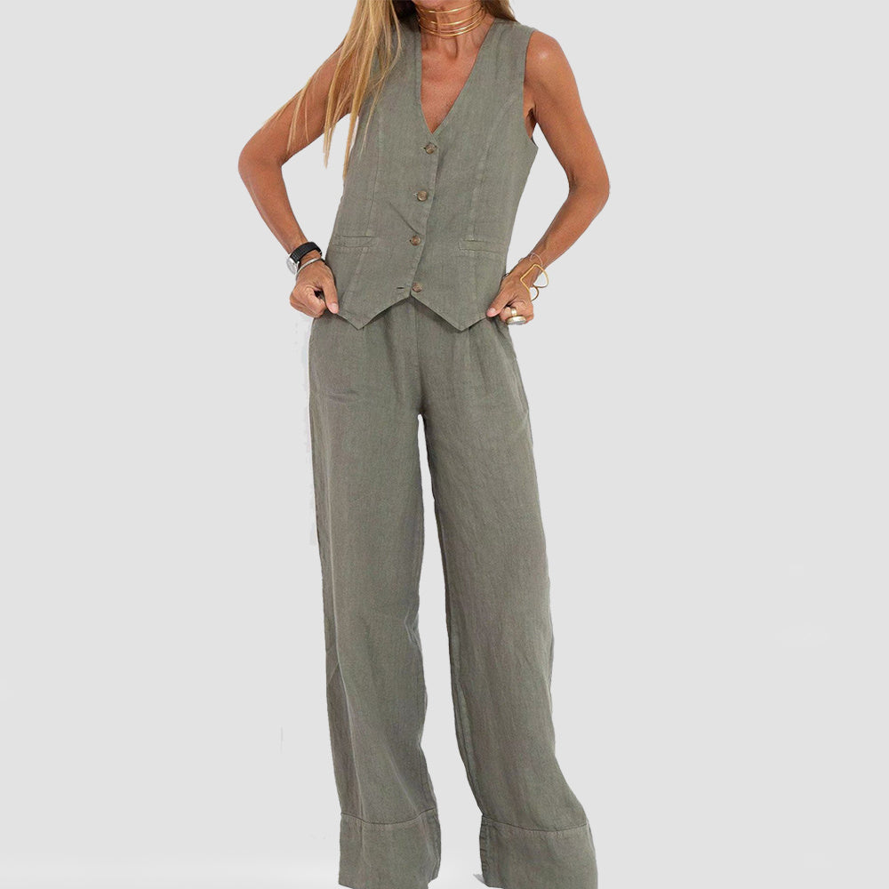Infinity Beautiful Summer Vest Suit – V-Neck Sleeveless Top & Loose Trousers S, M, L, XL, XXL - Infinity Beautiful Boutique