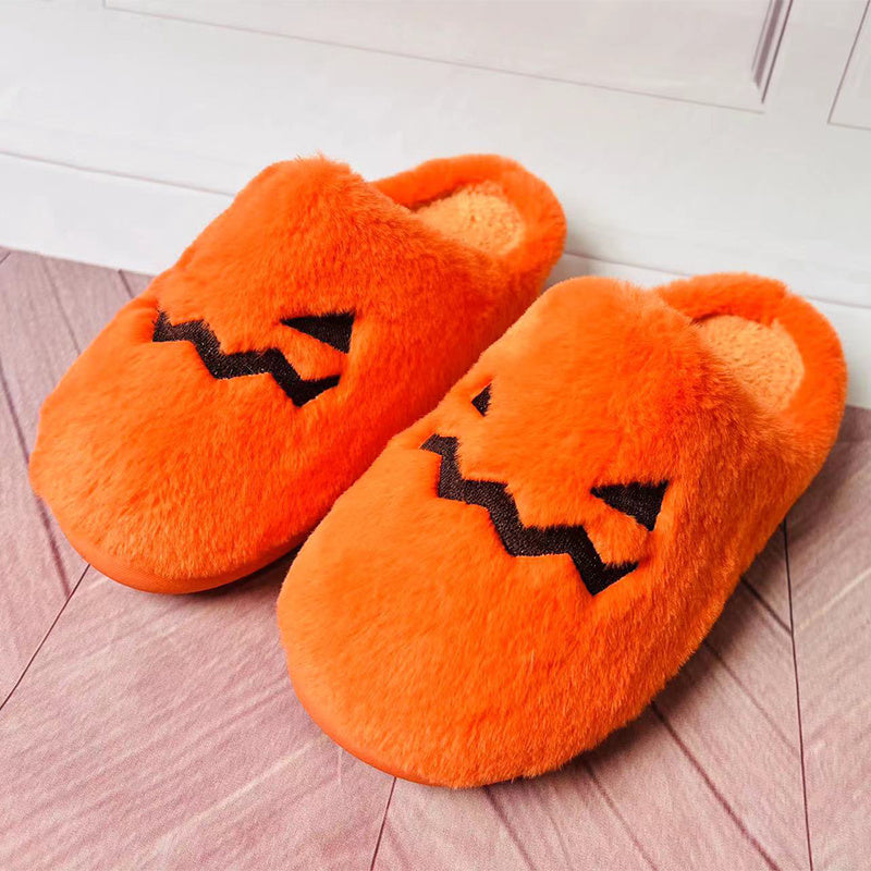 Cute Halloween Pumpkin Slippers Winter Warm Plush Bedroom Floor Home Slippers Casual Slip On Comfortable Cozy Indoor House Shoes - Infinity Beautiful Boutique