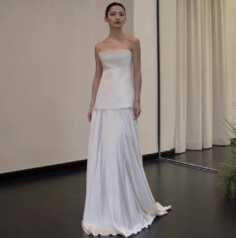 Infinity Beautiful Satin Tube Top Gown – Elegant White Engagement Morning Dress