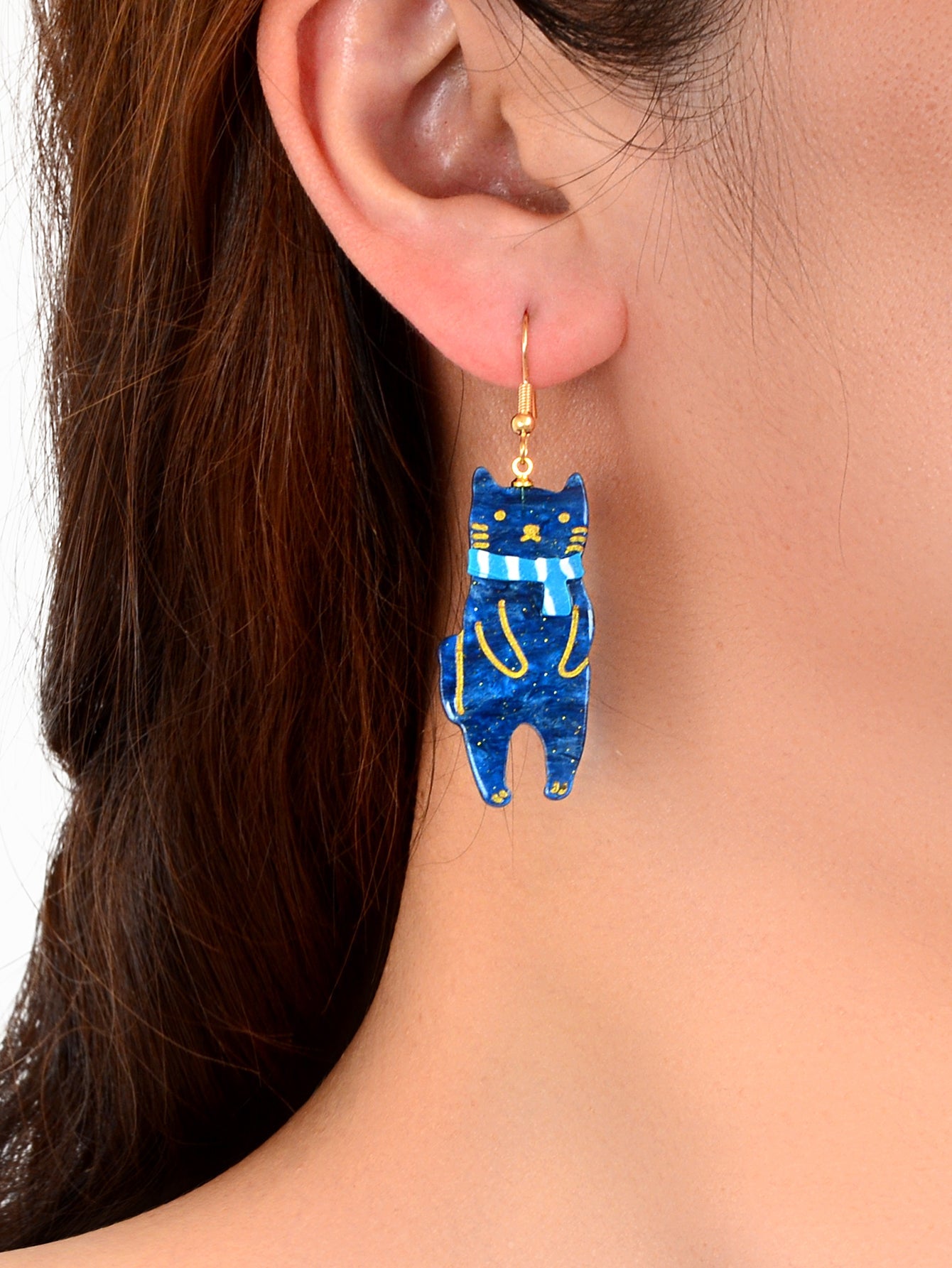 Infinity Beautiful Blue Scarf Cat Acrylic Earrings