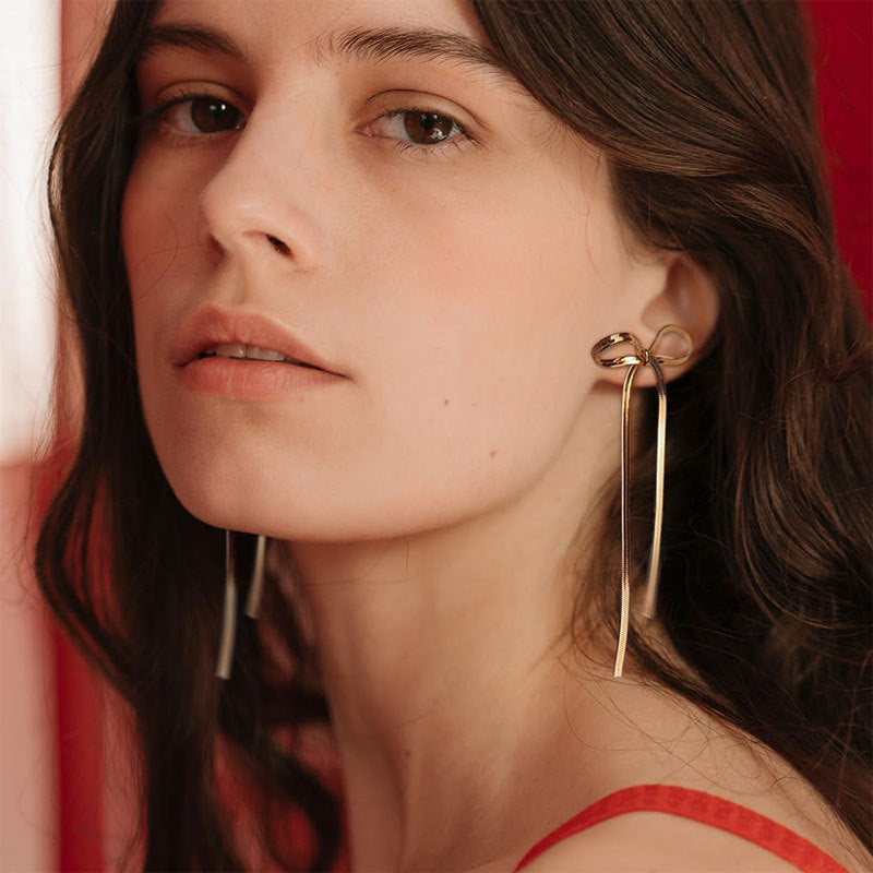 Infinity Beautiful Stainless Steel Herringbone Bow Earrings