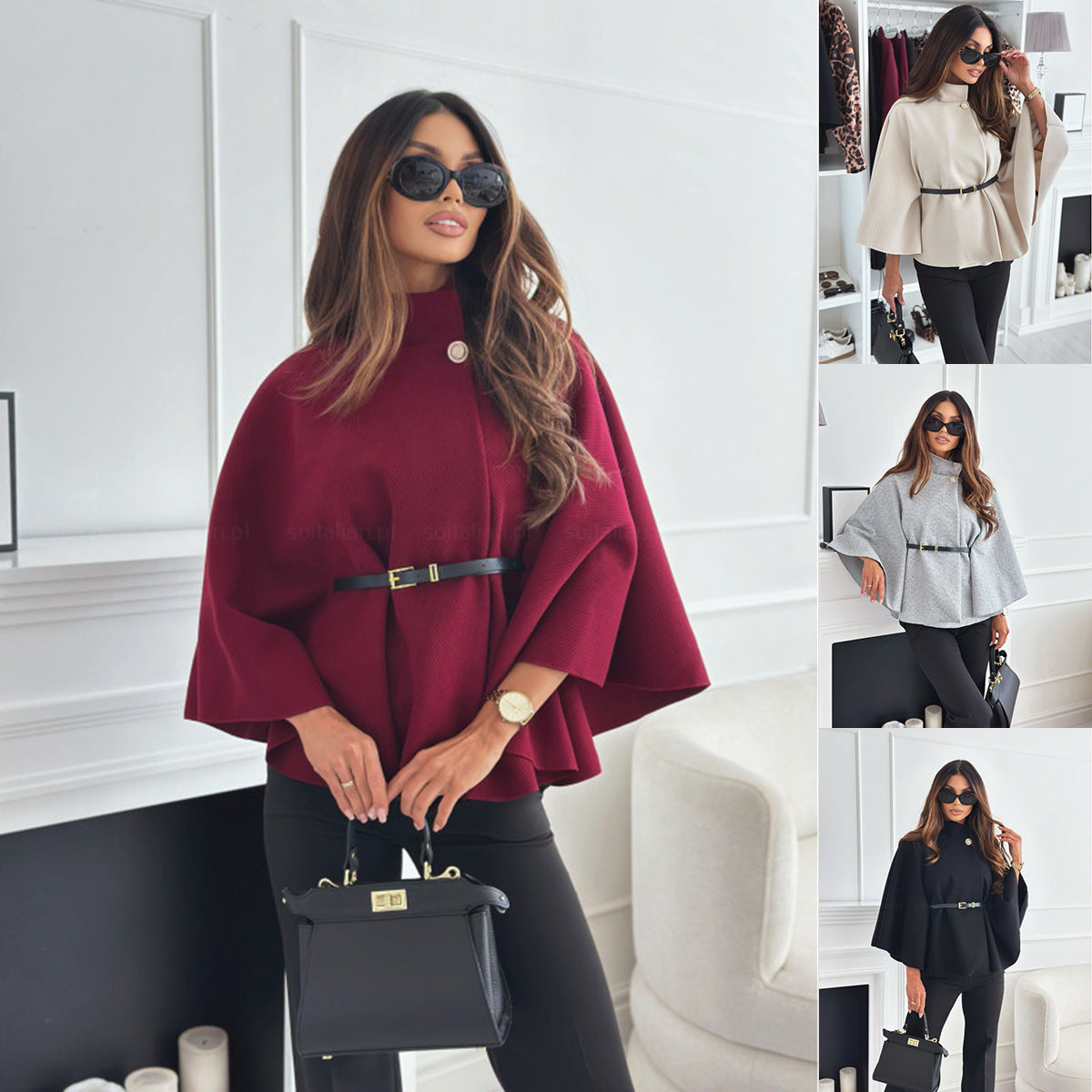 Batwing Sleeve Belted Cloak Jacket – Chic Woolen Sweater Top for Women - Infinity Beautiful Boutique