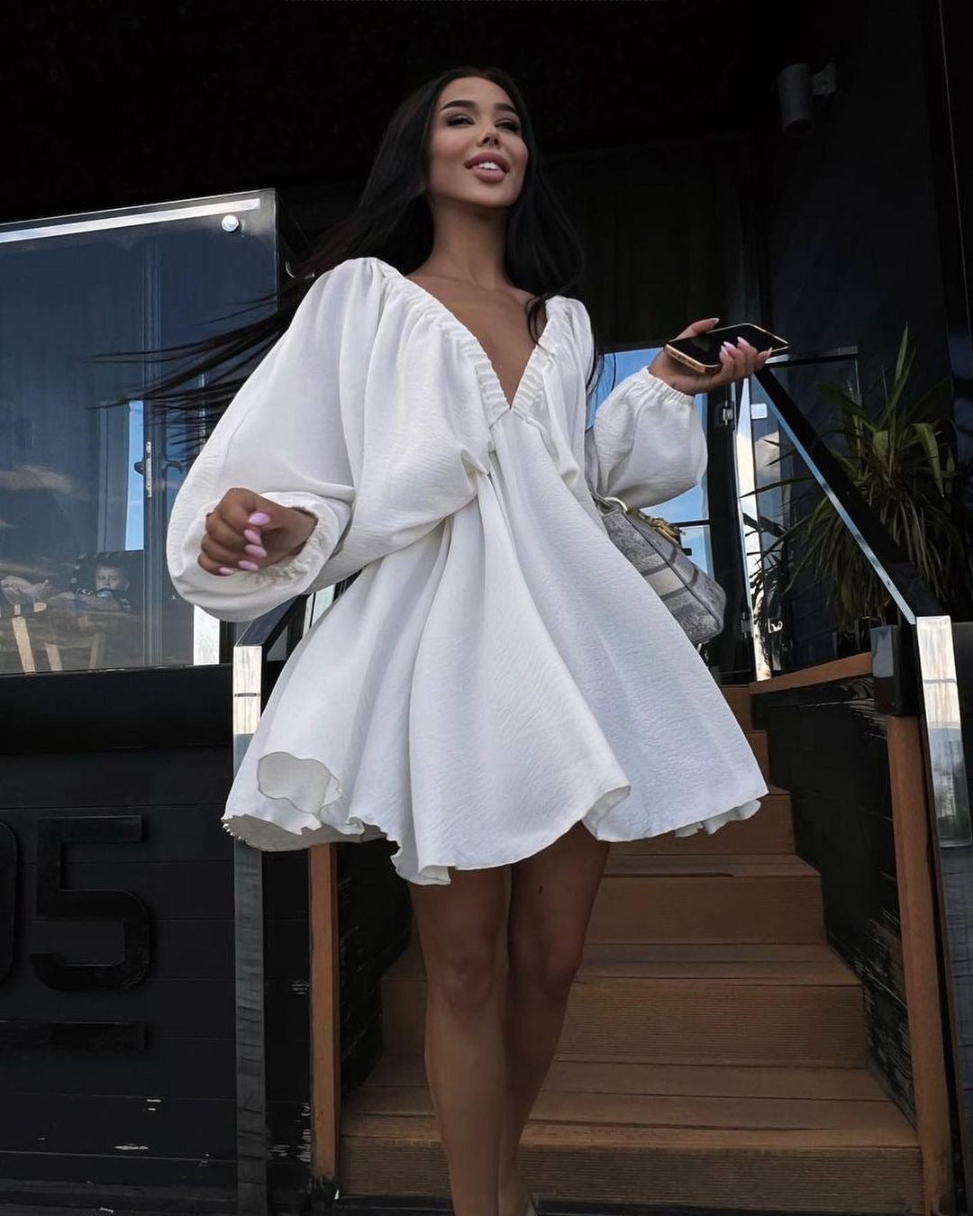 Infinity Beautiful Lantern Sleeve Dress – V-Neck Loose Fit Fashion Style