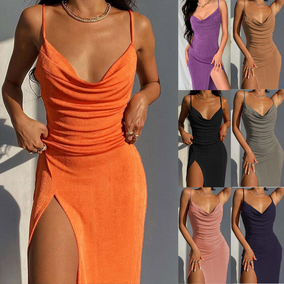 Infinity Beautiful Knit Slit Dress – European & American Style Suspender Dress - Infinity Beautiful Boutique