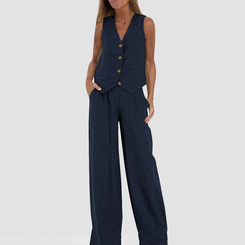 Infinity Beautiful Summer Vest Suit – V-Neck Sleeveless Top & Loose Trousers S, M, L, XL, XXL - Infinity Beautiful Boutique