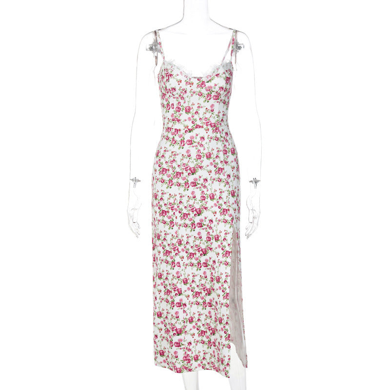 Infinity Beautiful Lace Floral Slit Dress – Sexy Summer Suspender Style - Infinity Beautiful Boutique